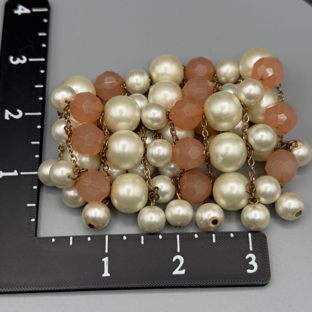 Vintage Faux Pearl Peach Beaded Stretch Bracelet READ - Picture 6 of 14